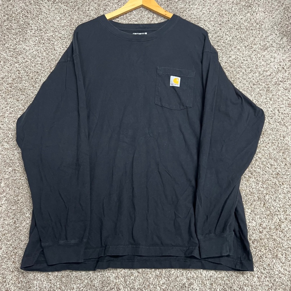 Carhartt Mens 2XL Loose Fit Long Sleeve Pocket T-Shirt Black Cotton K126 BLK